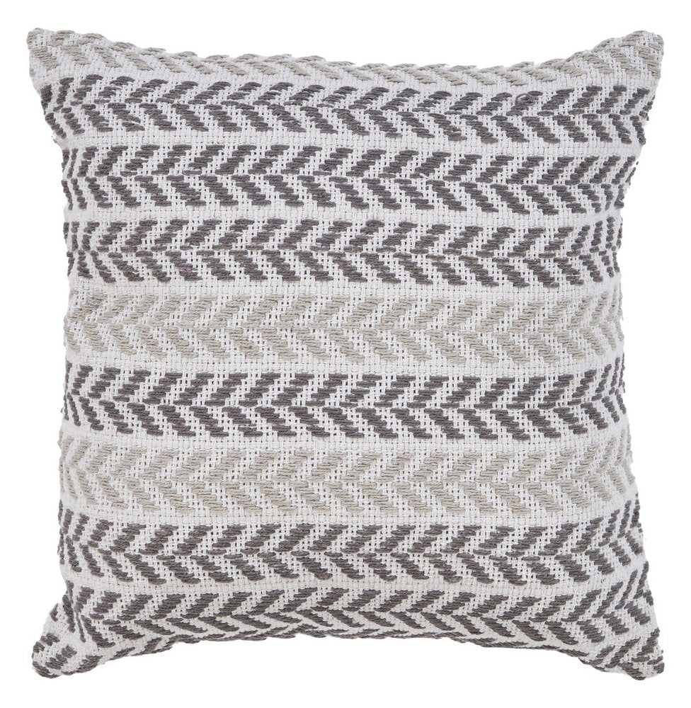 18" Gray And White Beach Chevron Cotton Throw Pillow Cover