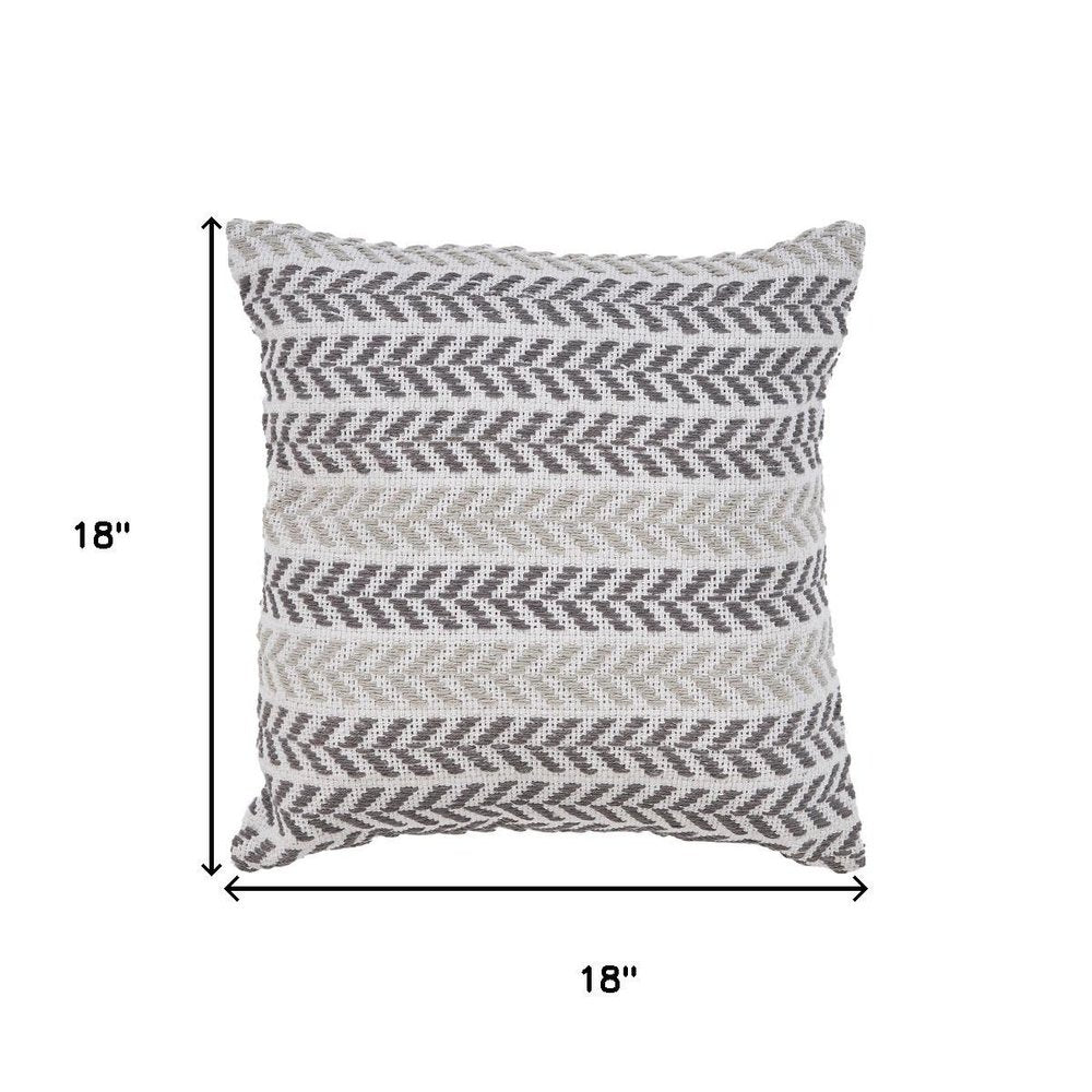 18" Gray And White Beach Chevron Cotton Throw Pillow Cover