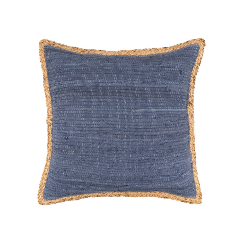 20" Blue And Tan Beach Cotton Blend Throw Pillow Cover