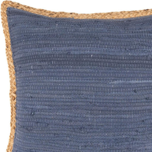 20" Blue And Tan Beach Cotton Blend Throw Pillow Cover