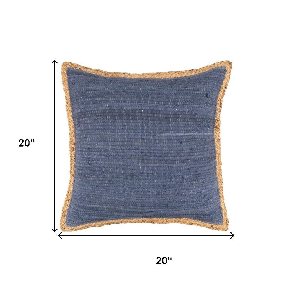 20" Blue And Tan Beach Cotton Blend Throw Pillow Cover