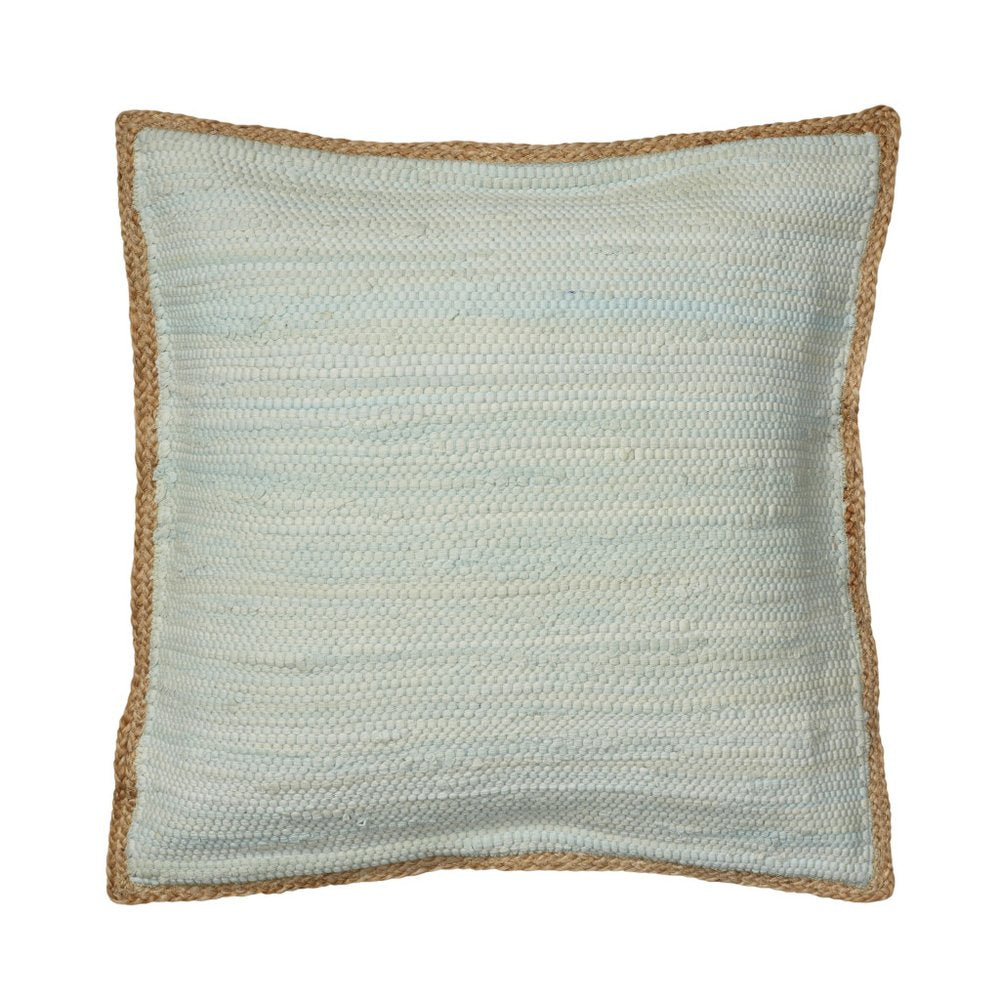 20" Blue And Tan Beach Cotton Blend Throw Pillow Cover