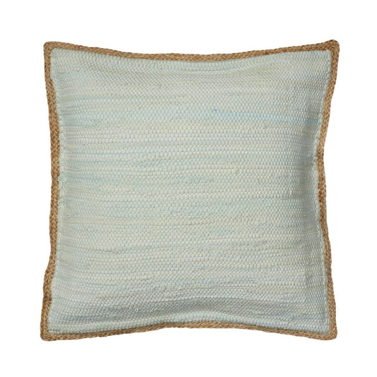 20" Blue And Tan Beach Cotton Blend Throw Pillow Cover