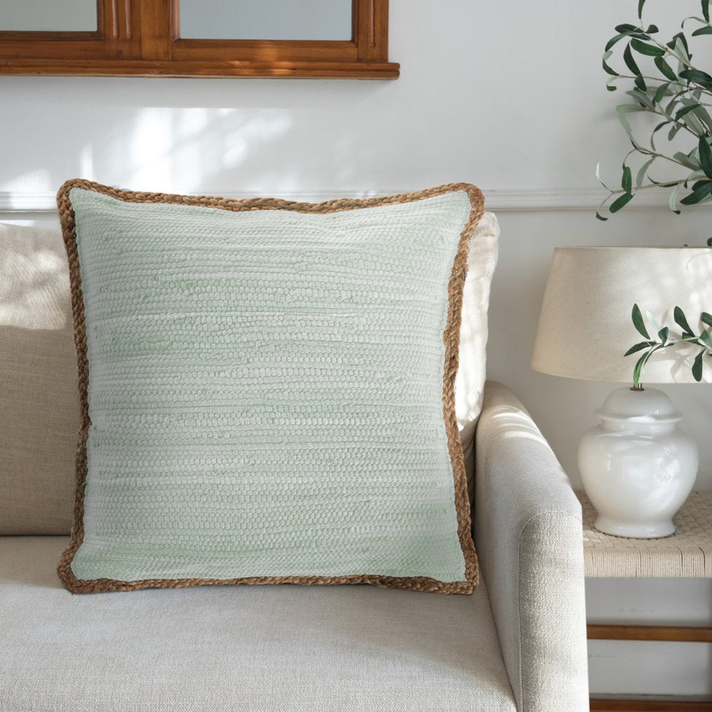 20" Blue And Tan Beach Cotton Blend Throw Pillow Cover