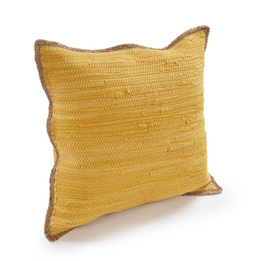 20" Yellow And Tan Beach Cotton Blend Throw Pillow Cover
