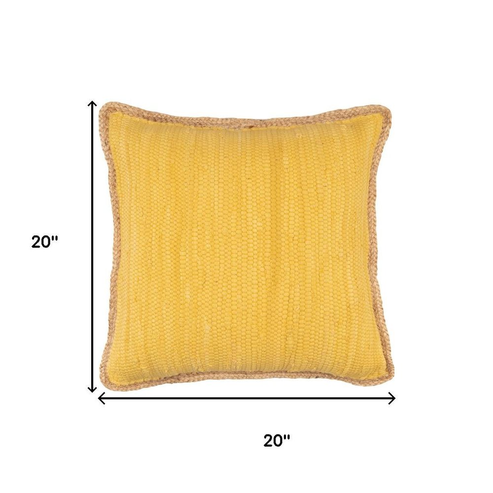 20" Yellow And Tan Beach Cotton Blend Throw Pillow Cover