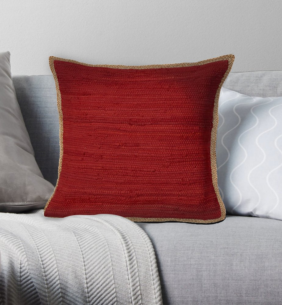 20" Red And Tan Beach Cotton Blend Throw Pillow Cover