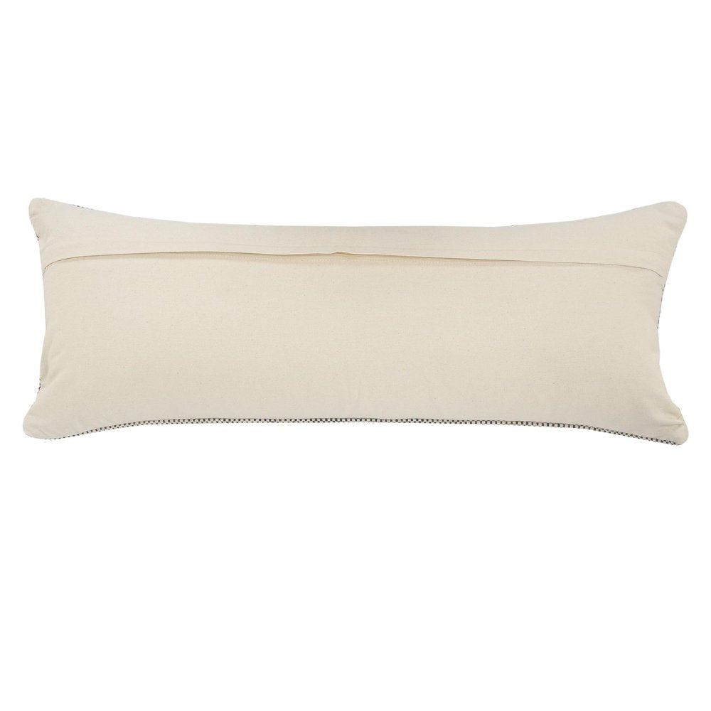 14" X 36" Black And Cream Lumbar Geometric Cotton Throw Pillow Cover with Fringe And Texture