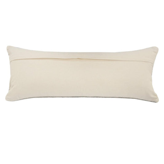14" X 36" Black And Cream Lumbar Geometric Cotton Throw Pillow Cover with Fringe And Texture