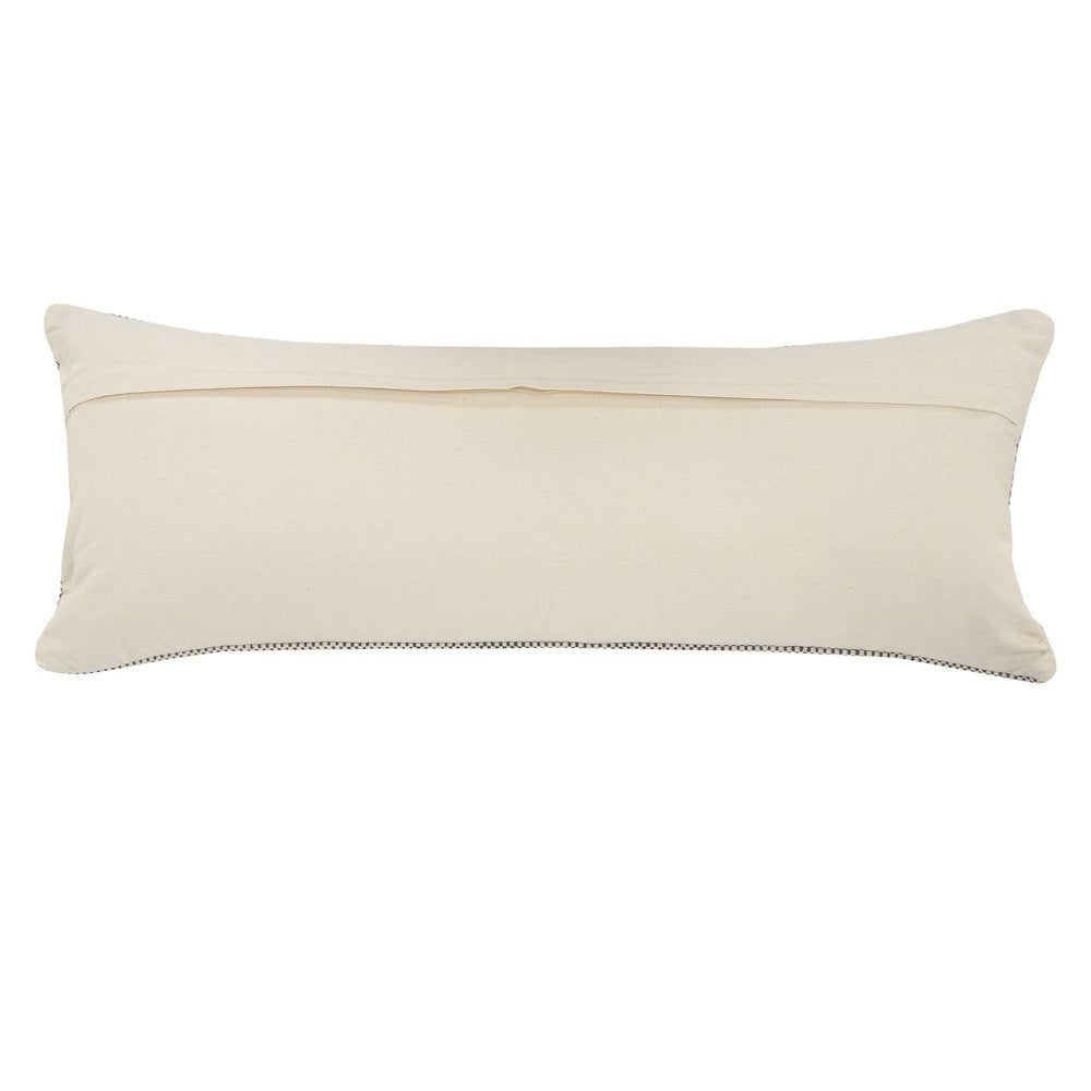14" X 36" Black And Cream Lumbar Geometric Cotton Throw Pillow Cover with Fringe And Texture