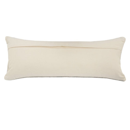 14" X 36" Black And Cream Lumbar Geometric Cotton Throw Pillow Cover with Fringe And Texture