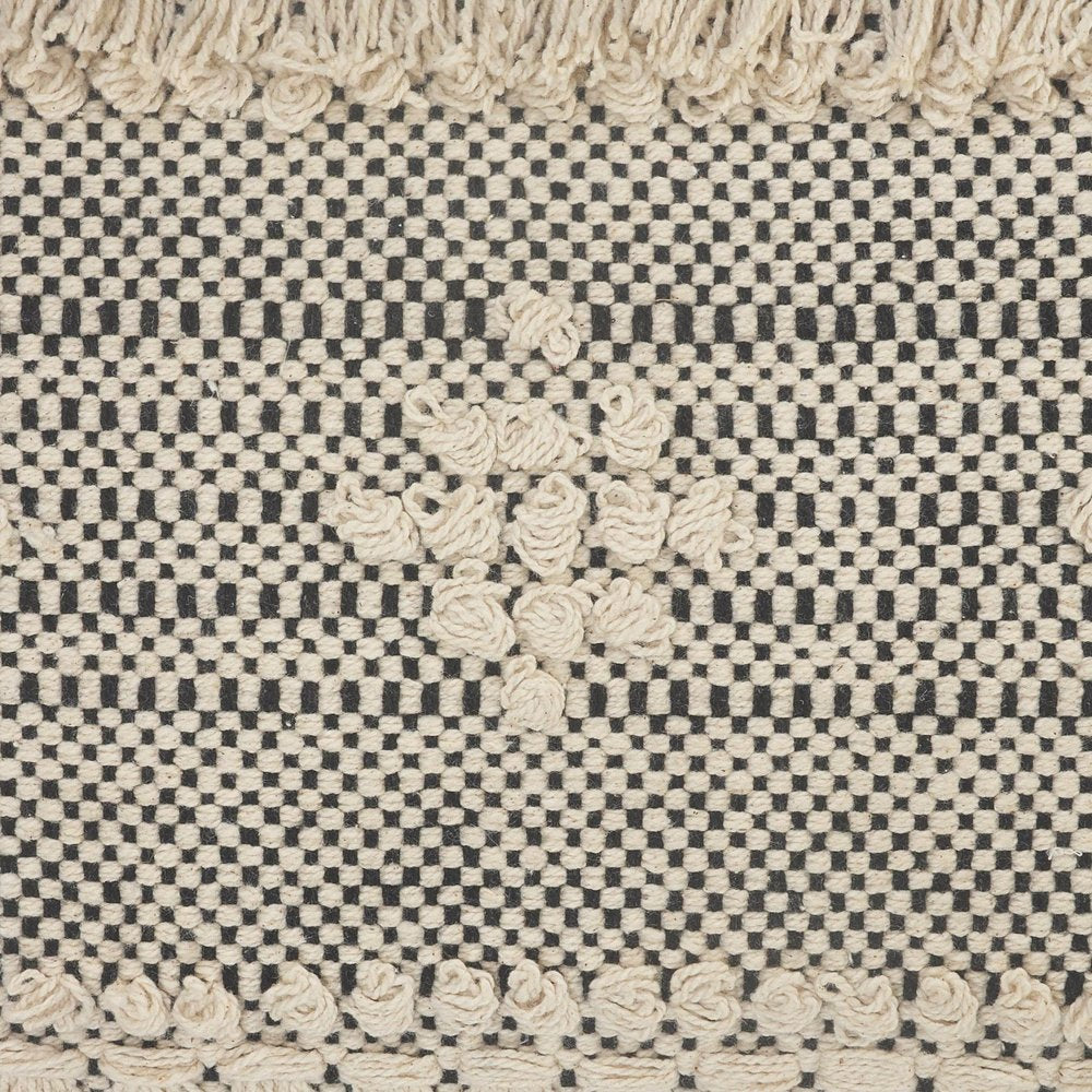 14" X 36" Black And Cream Lumbar Geometric Cotton Throw Pillow Cover with Fringe And Texture