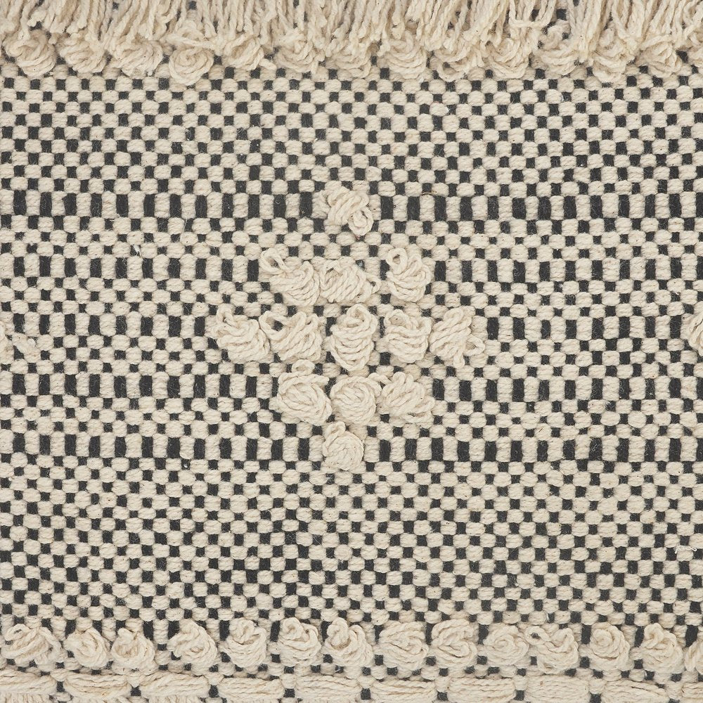 14" X 36" Black And Cream Lumbar Geometric Cotton Throw Pillow Cover with Fringe And Texture