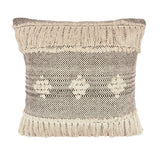 20" Black And Cream Geometric Cotton Throw Pillow Cover with Fringe And Texture