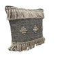 20" Black And Cream Geometric Cotton Throw Pillow Cover with Fringe And Texture