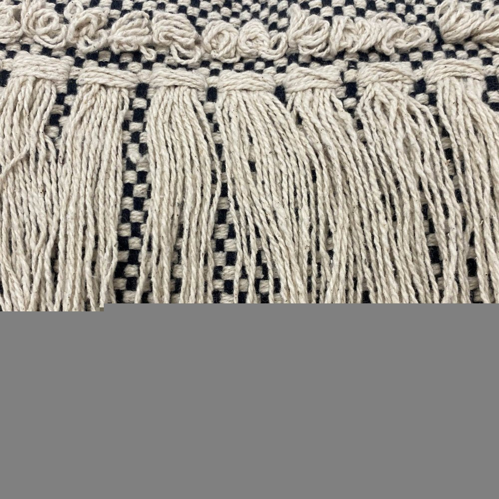 20" Black And Cream Geometric Cotton Throw Pillow Cover with Fringe And Texture