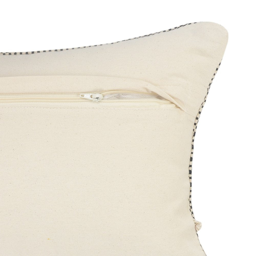 20" Black And Cream Geometric Cotton Throw Pillow Cover with Fringe And Texture