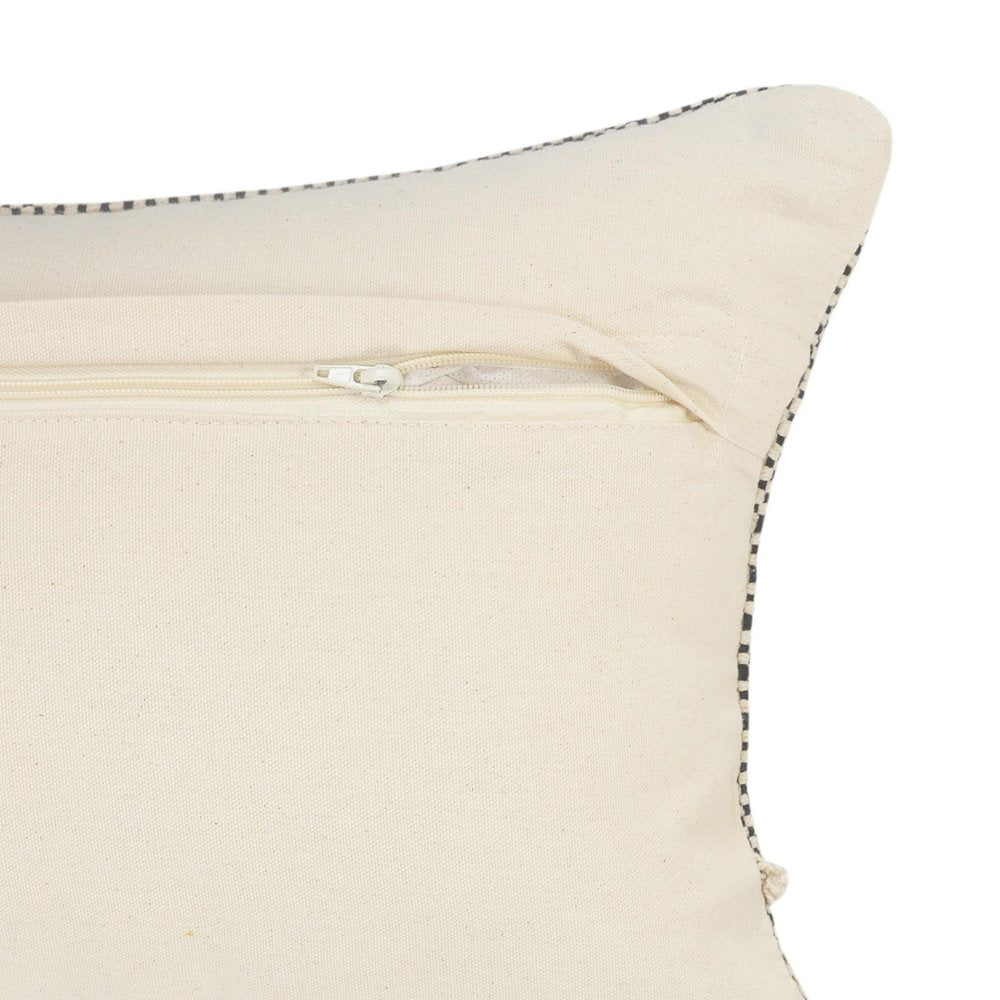 20" Black And Cream Geometric Cotton Throw Pillow Cover with Fringe And Texture