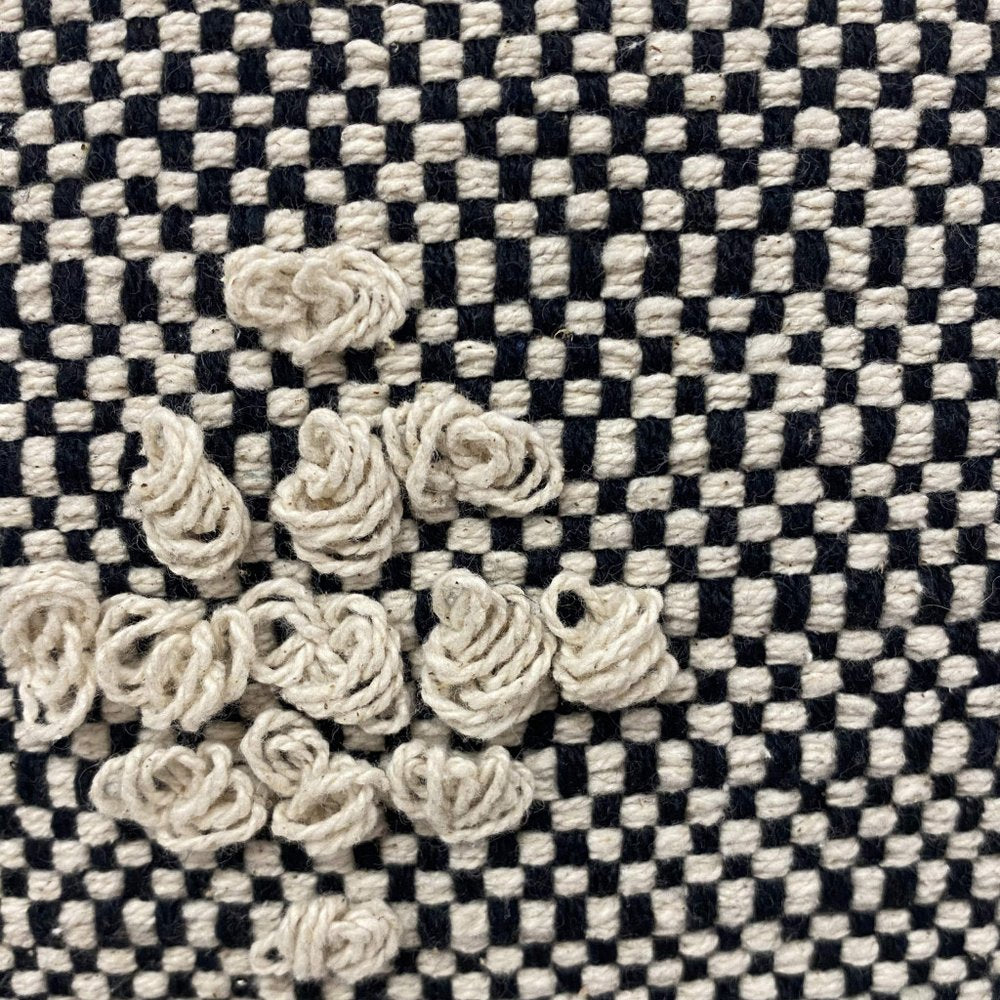 20" Black And Cream Geometric Cotton Throw Pillow Cover with Fringe And Texture