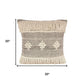 20" Black And Cream Geometric Cotton Throw Pillow Cover with Fringe And Texture