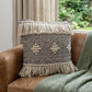 20" Black And Cream Geometric Cotton Throw Pillow Cover with Fringe And Texture