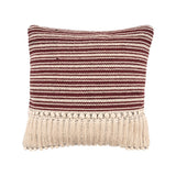 20" Red And Black Striped Cotton Throw Pillow Cover with Fringe And Texture