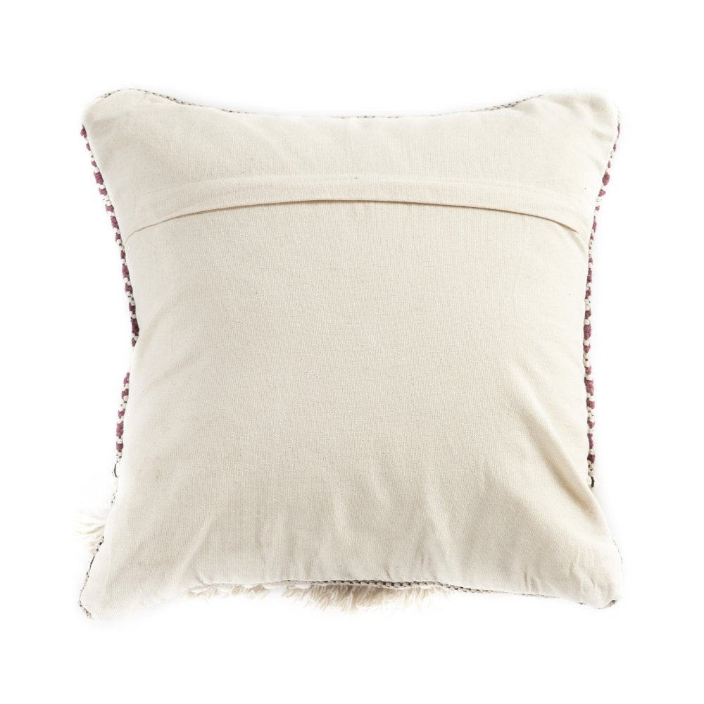 20" Red And Black Striped Cotton Throw Pillow Cover with Fringe And Texture