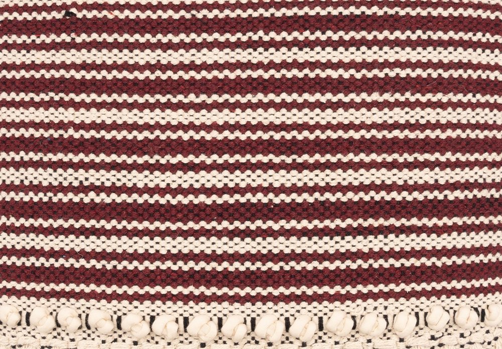 20" Red And Black Striped Cotton Throw Pillow Cover with Fringe And Texture