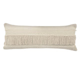14" X 36" Ivory And Gray Lumbar Striped Cotton Throw Pillow Cover with Fringe And Texture