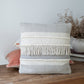20" Ivory And Gray Striped Cotton Throw Pillow Cover with Fringe And Texture