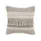 20" Ivory And Gray Striped Cotton Throw Pillow Cover with Fringe And Texture