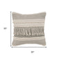 20" Ivory And Gray Striped Cotton Throw Pillow Cover