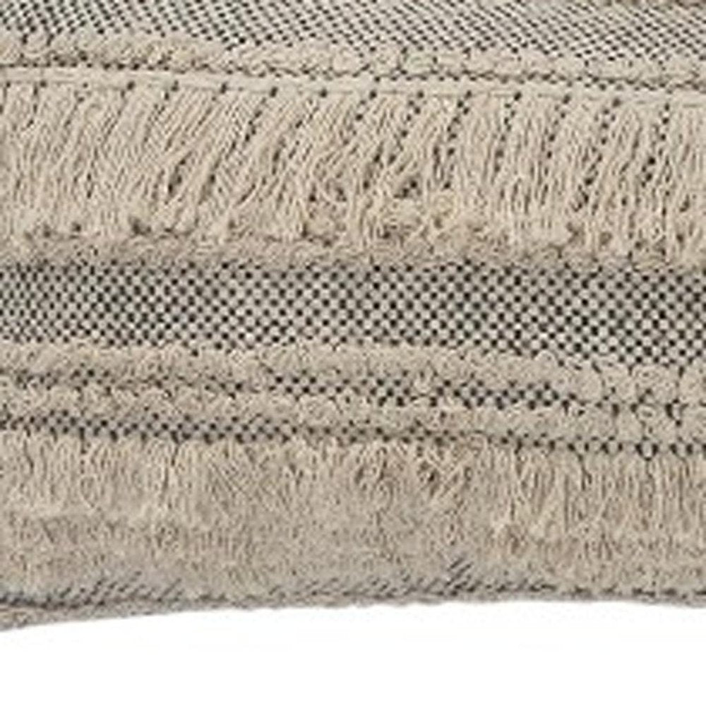 14" X 36" Beige And Black Lumbar Striped Cotton Throw Pillow Cover with Fringe And Texture