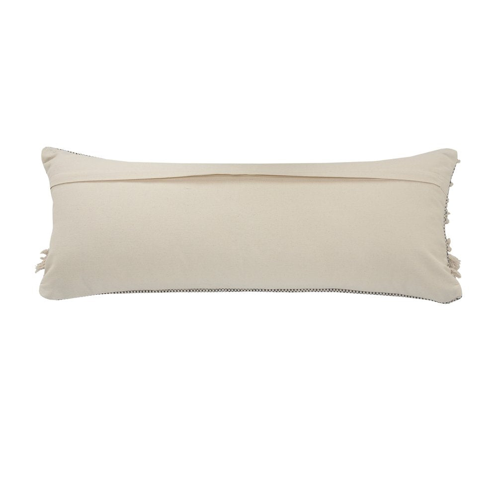 14" X 36" Beige And Black Lumbar Striped Cotton Throw Pillow Cover