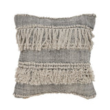 20" Beige And Black Striped Cotton Throw Pillow Cover with Fringe And Texture