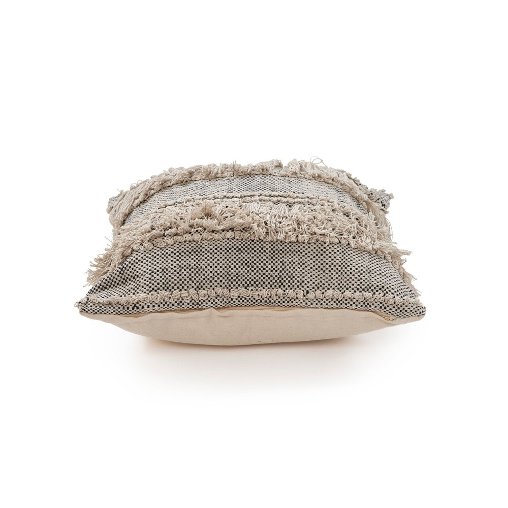 20" Beige And Black Striped Cotton Throw Pillow Cover