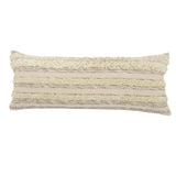 14" X 36" Cream And Gray Lumbar Striped Cotton Throw Pillow Cover with Fringe And Texture