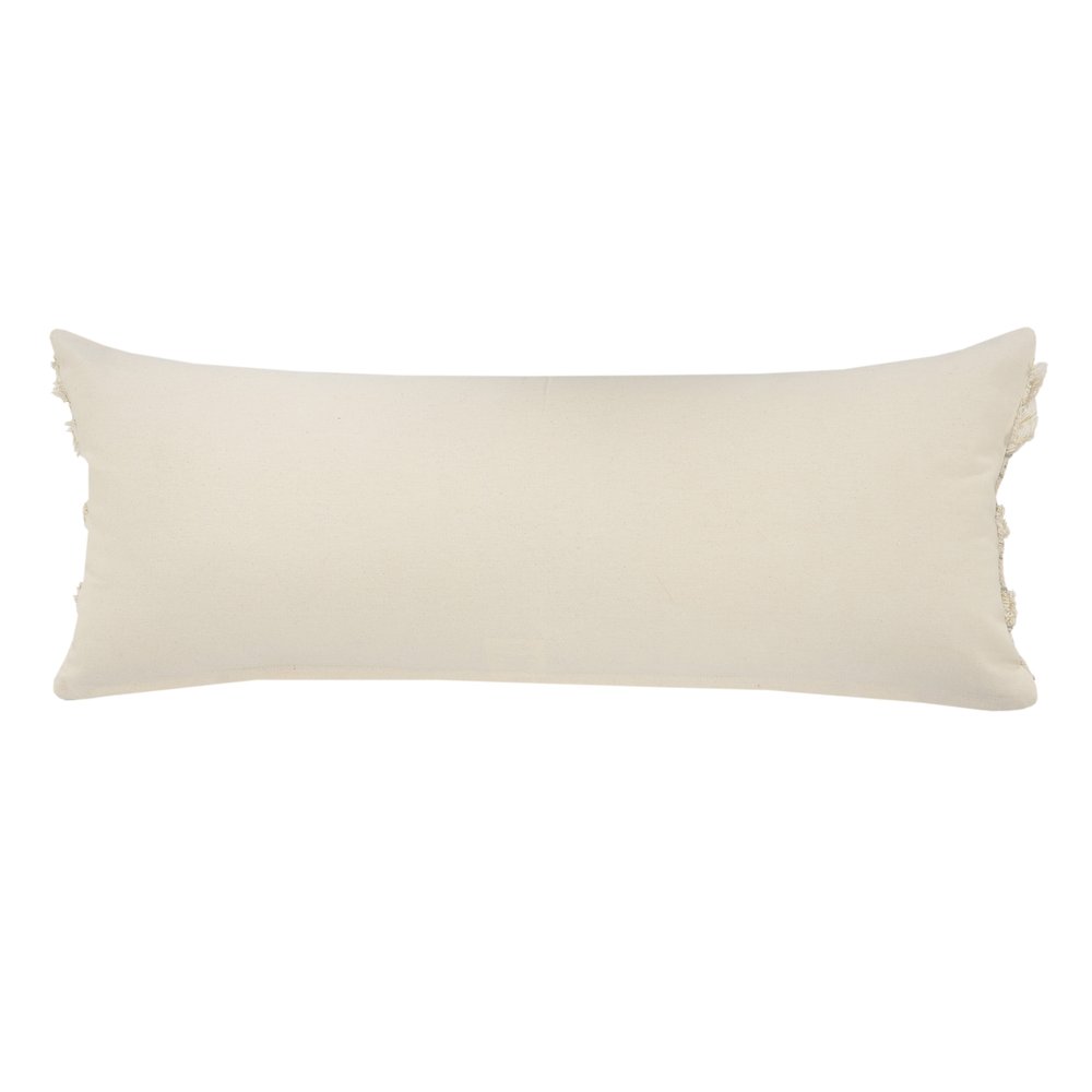 14" X 36" Cream And Gray Lumbar Striped Cotton Throw Pillow Cover