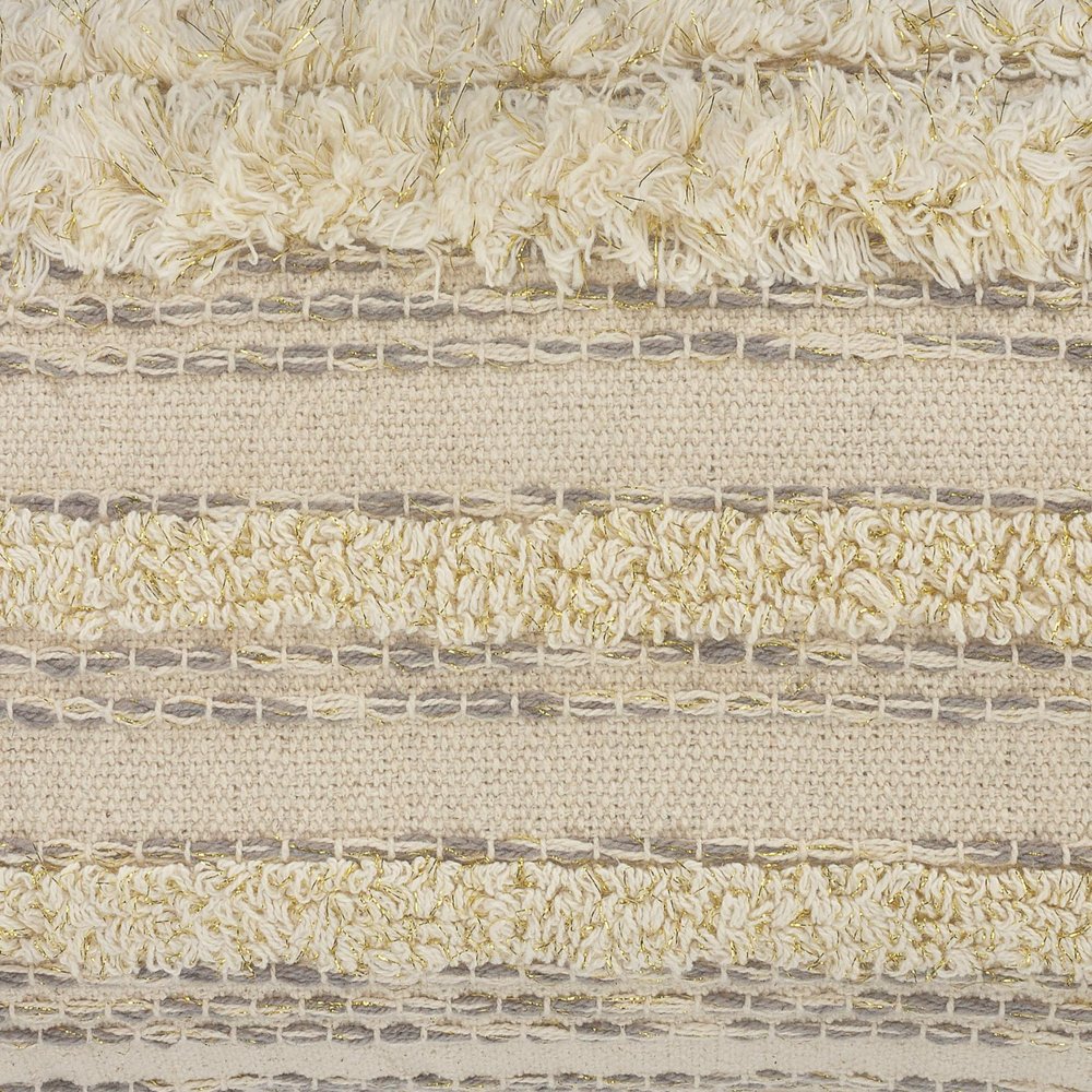 14" X 36" Cream And Gray Lumbar Striped Cotton Throw Pillow Cover with Fringe And Texture