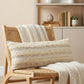 14" X 36" Cream And Gray Lumbar Striped Cotton Throw Pillow Cover with Fringe And Texture