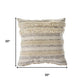 20" Cream And Gray Striped Cotton Throw Pillow Cover with Fringe And Texture
