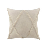 20" Beige Diamond Cotton Throw Pillow Cover with Tufts And Texture