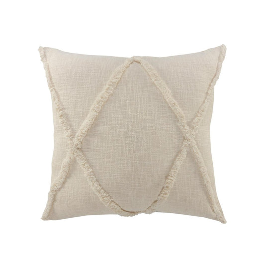 20" Beige Diamond Cotton Throw Pillow Cover with Tufts And Texture