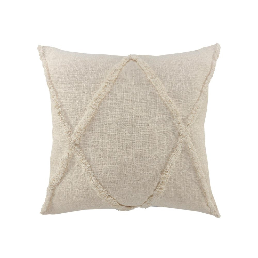 20" Beige Diamond Cotton Throw Pillow Cover with Tufts And Texture