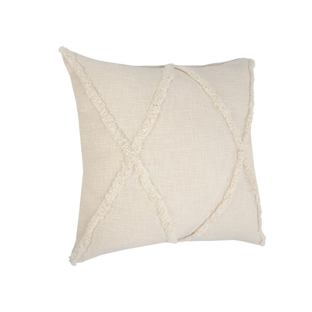 20" Beige Diamond Cotton Throw Pillow Cover with Tufts And Texture