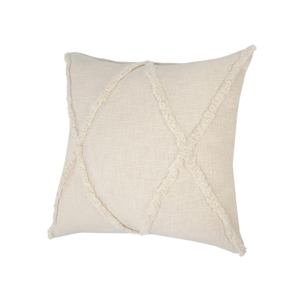 20" Beige Diamond Cotton Throw Pillow Cover with Tufts And Texture
