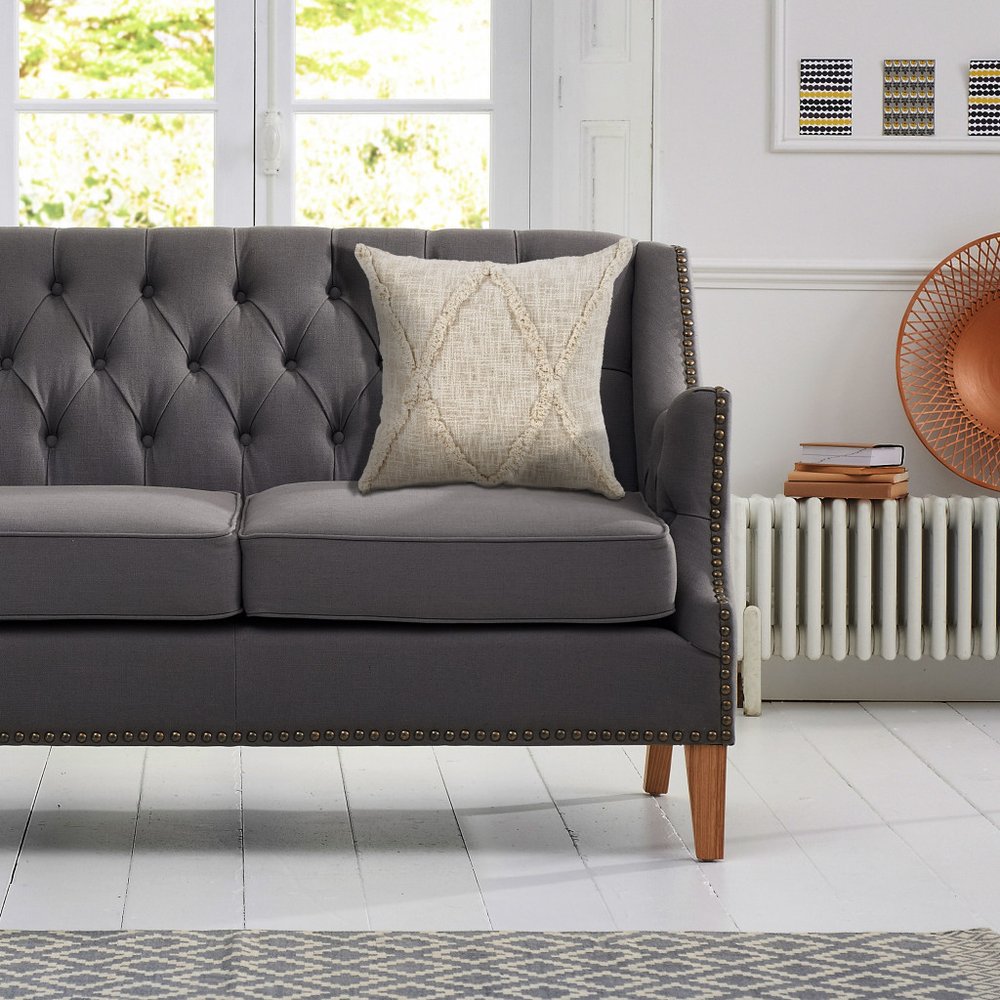 20" Beige And Cream Diamond Cotton Throw Pillow Cover