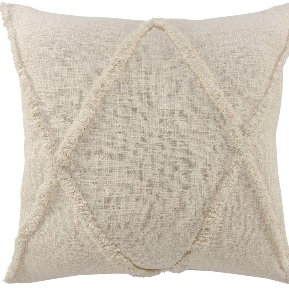 26" Beige Floor Diamond Cotton Throw Pillow Cover with Tufts And Texture
