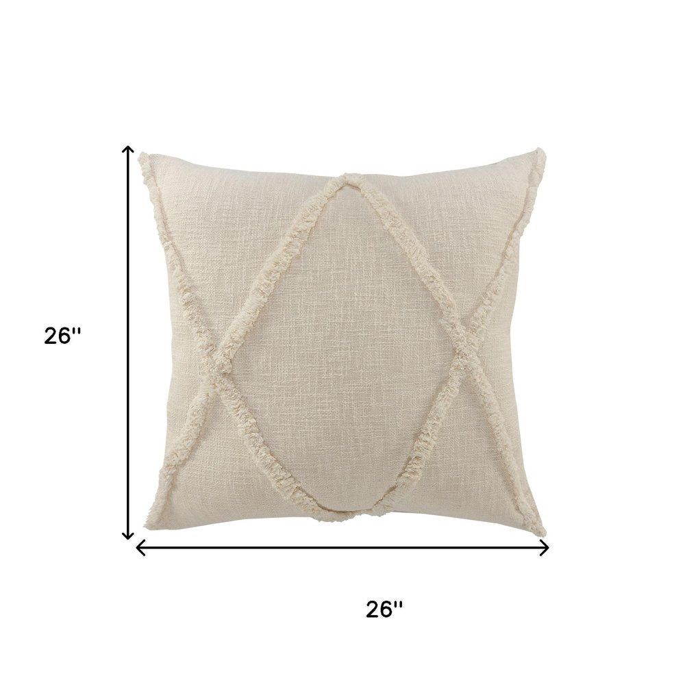 26" Beige Floor Diamond Cotton Throw Pillow Cover with Tufts And Texture