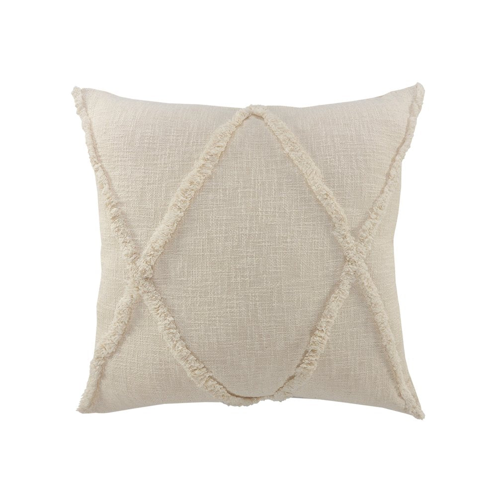 26" Beige Floor Diamond Cotton Throw Pillow Cover with Tufts And Texture